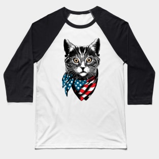 American Cat Wearing USA Flag Scarf Baseball T-Shirt